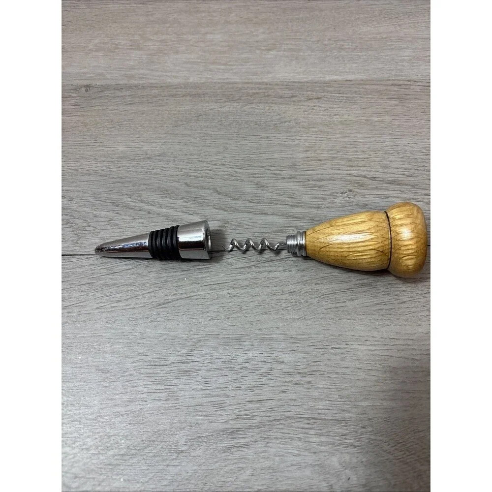 United States Army Wine Stopper and Cork Screw Wooden Top Metal Bottom Military